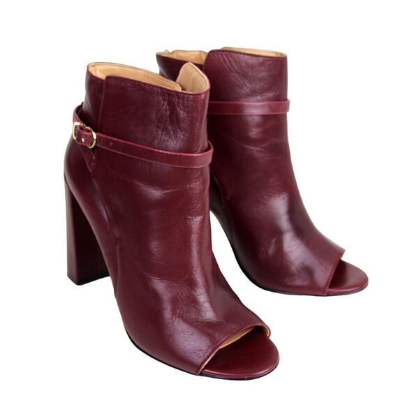 Banana Republic BURGUNDY GENUINE LEATHER OPEN TOE HIGH HEEL SHOES Sz 6.5M - Picture 1 of 11